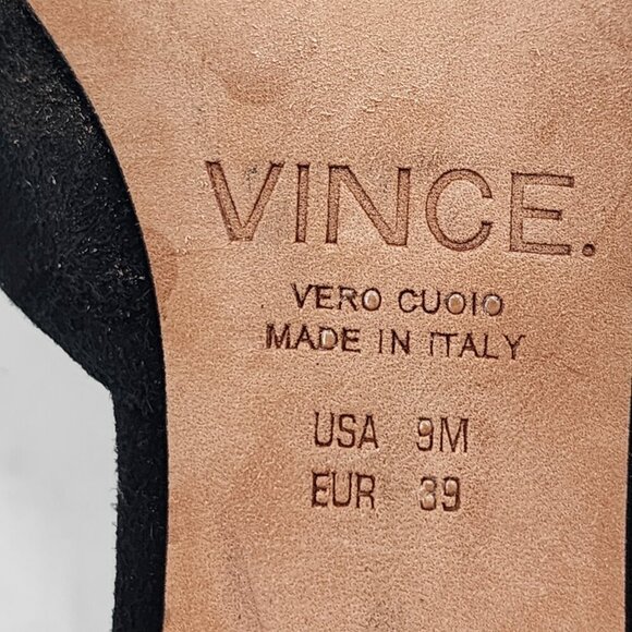 VINCE Suede D'Orsay Stiletto Heel Pump Black Pointed Toe - Picture 7 of 7